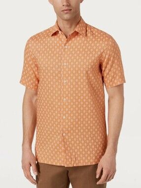 Tasso Elba Mens Short Sleeve Linen Button Down Shirt Oversized Large